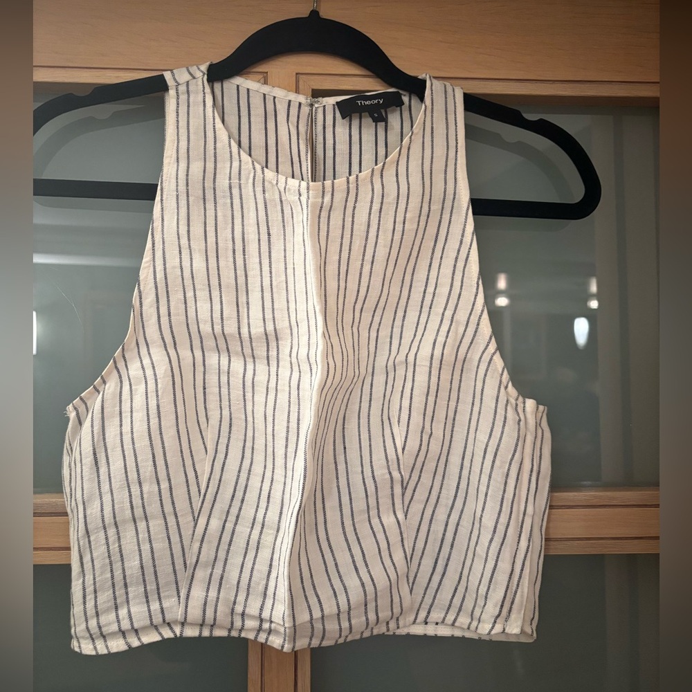 Theory Women's White and Black Striped Top